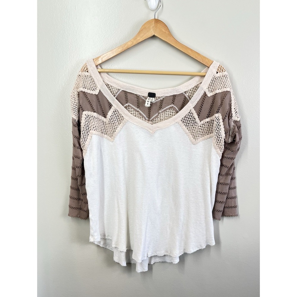 Free People We The Free Women's Boho Top Relaxed Oversized Sz M Crochet Mesh